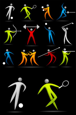 彩色運動項目抽象人形圖案與運動器材矢量素材的藝術(shù)魅力